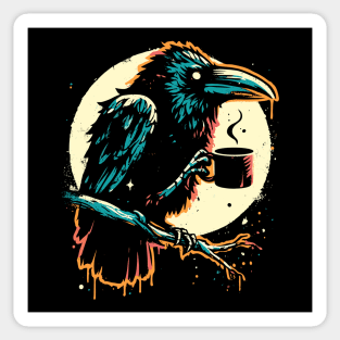 Crow Drinking Coffee Sticker